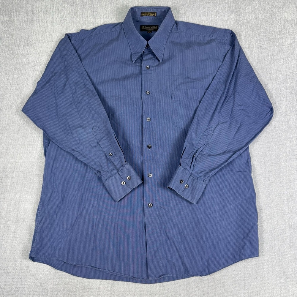 Roberto Villini Collezione Single Needle Point Collar Dress Shirt Mens 16.5 Blue